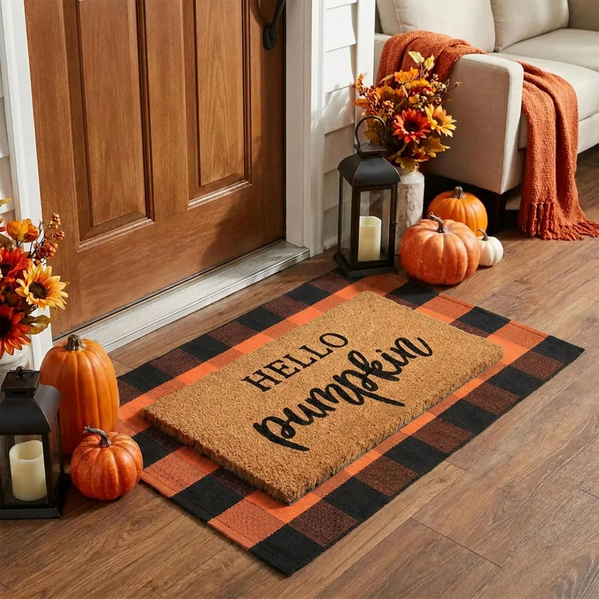 Fall Decor Door Mat Combo Set, 100% Coco Coir Welcome Mat + 28 x 43 Inches Or...