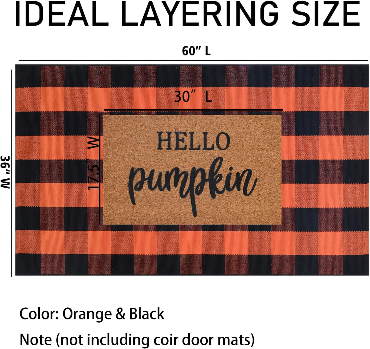 Orange and Black Plaid Rug, 3' x 5' Fall Outdoor Front Door Decor Mat...