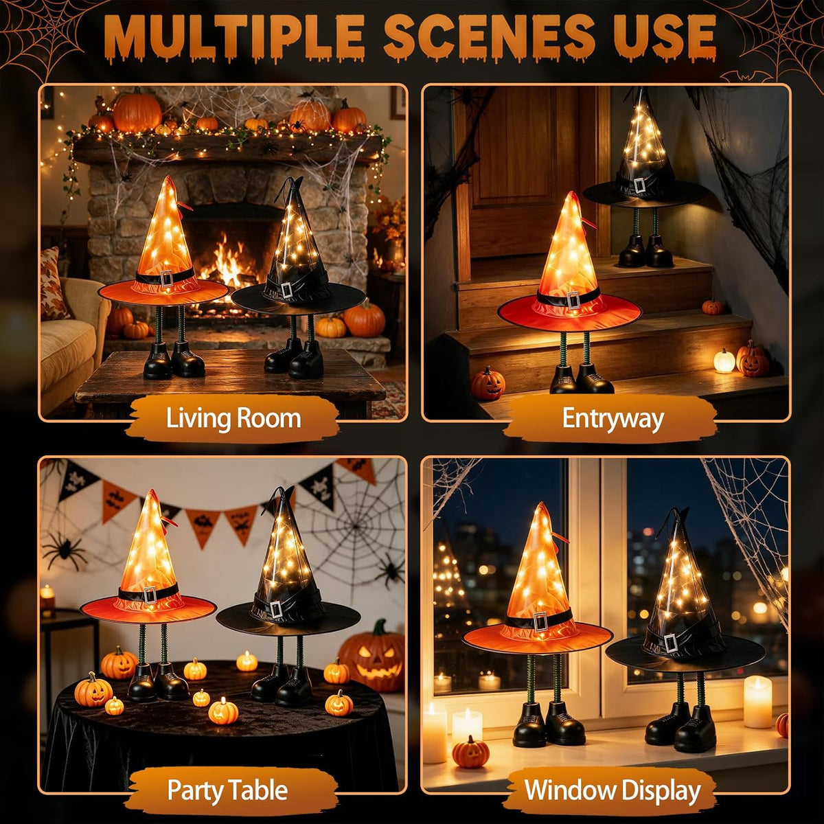 Halloween Decorations – 2 Pack Spooky Light Up Witch Hat Ornaments