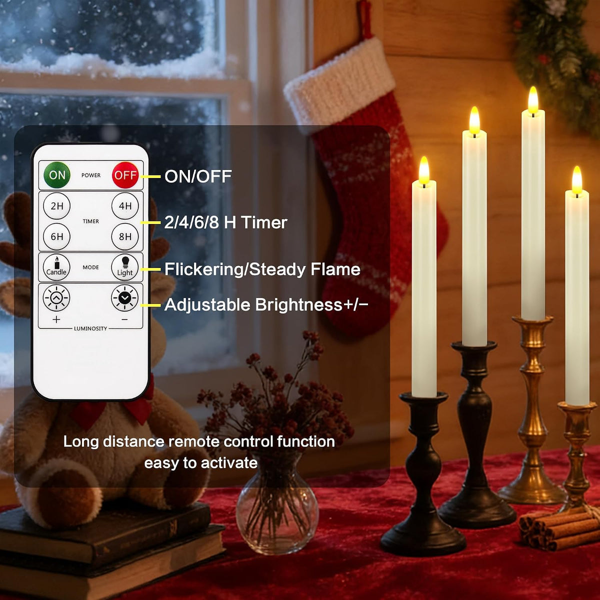 Rechargeable Flameless Taper Candles with Charging Base, (6 Pack Ivory)