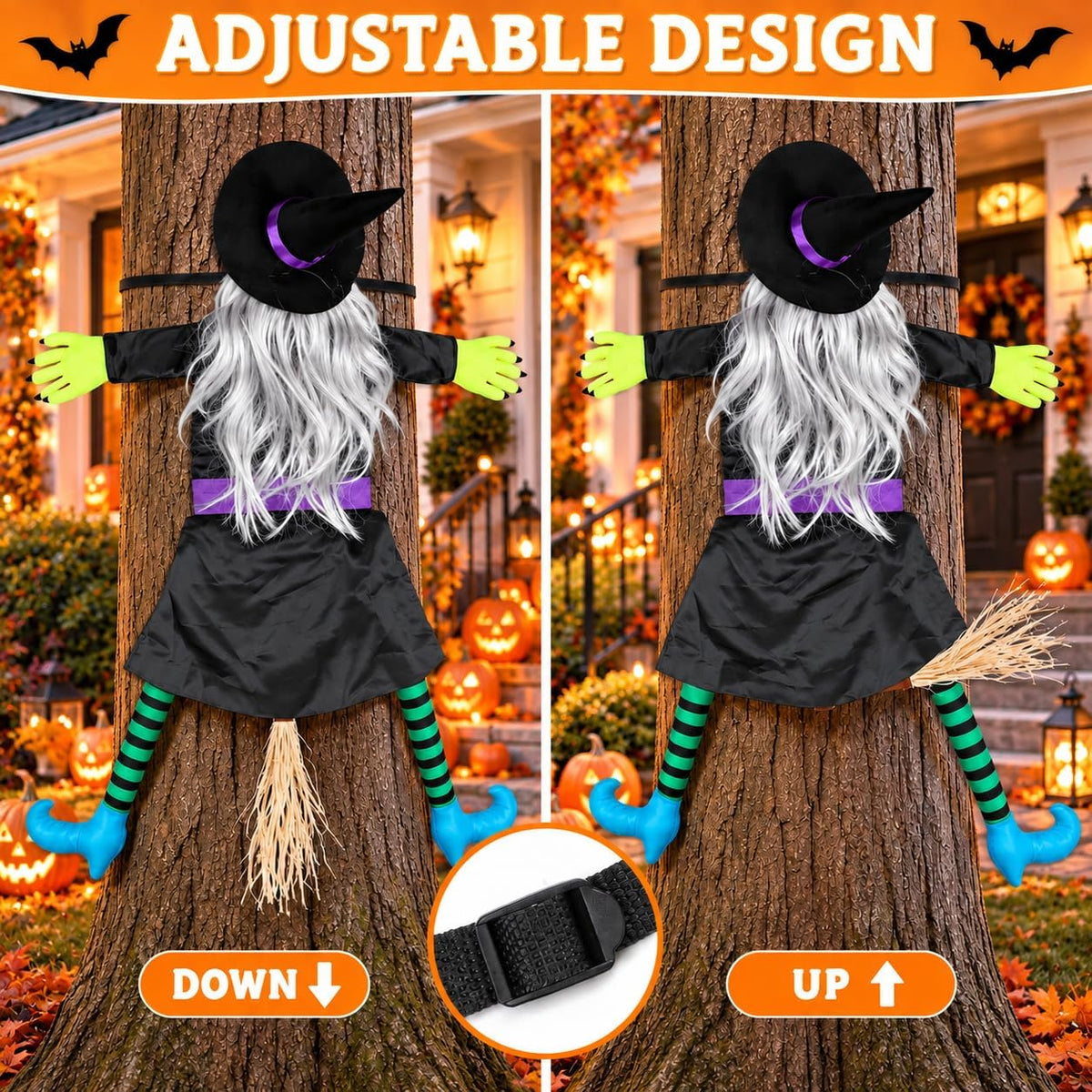 53" Crashing Witch Halloween Decorations Outdoor, Funny Witch Yard Decor...