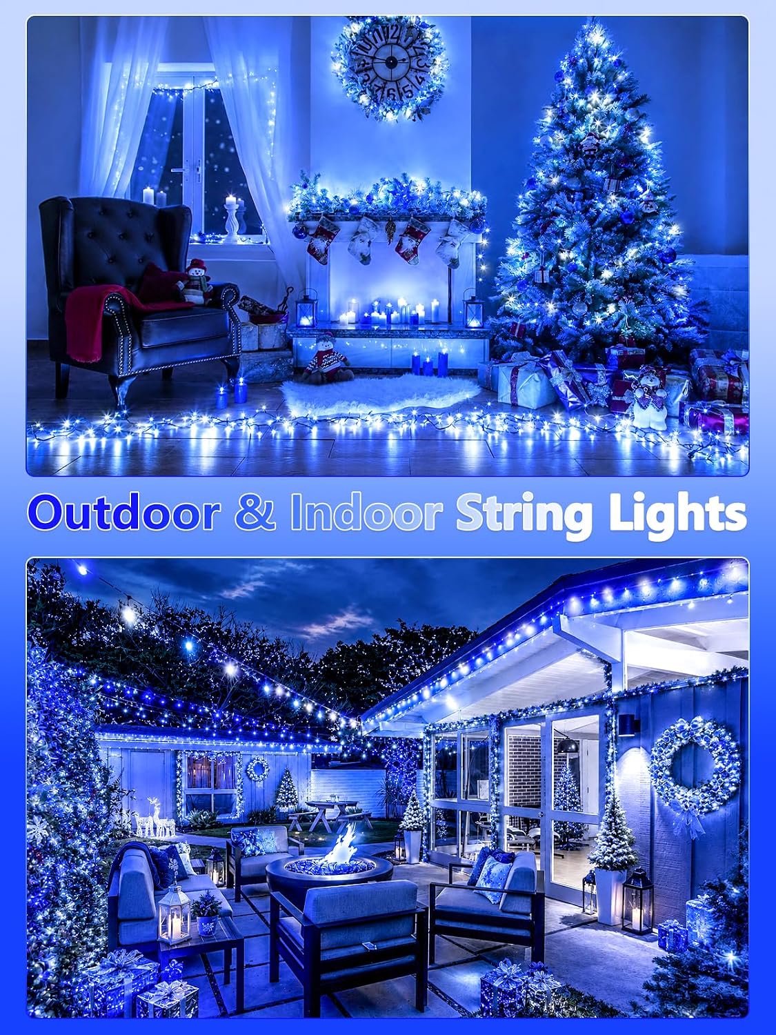 6 Pack 600 LED Solar Christmas Lights Outdoor, Solar Lights Blue & White