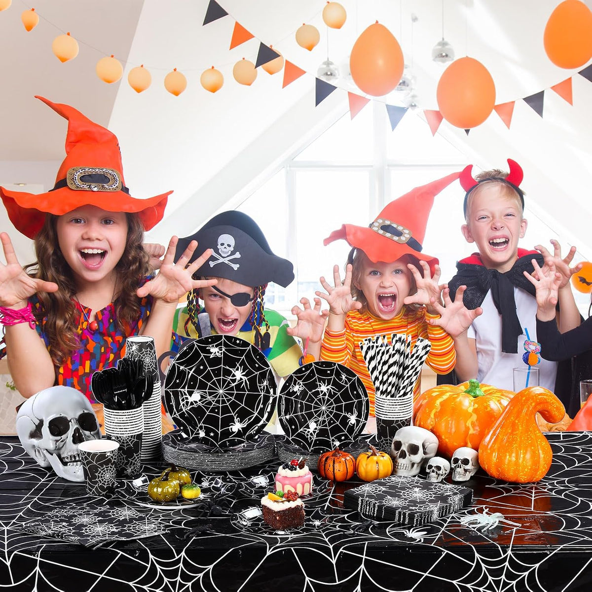 Funnymoom 452 Pcs Halloween Spiderweb Party Supplies Tableware for 50 Guest