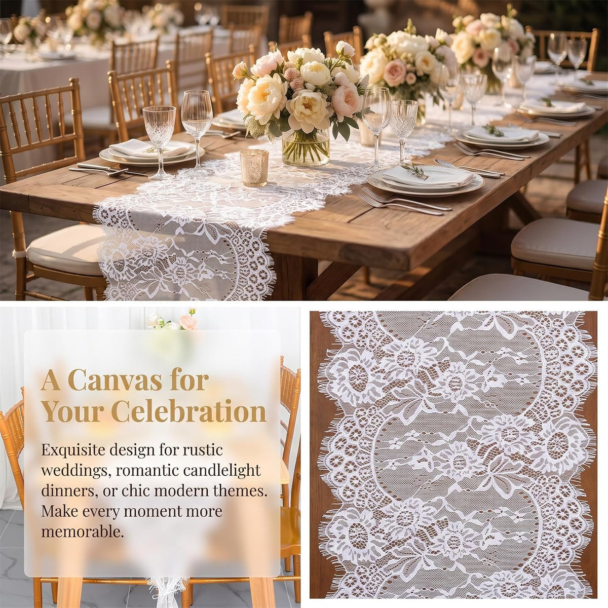 Pardecor Lace Table Runner 12x120 Inch, 10 Pack White for Wedding Party