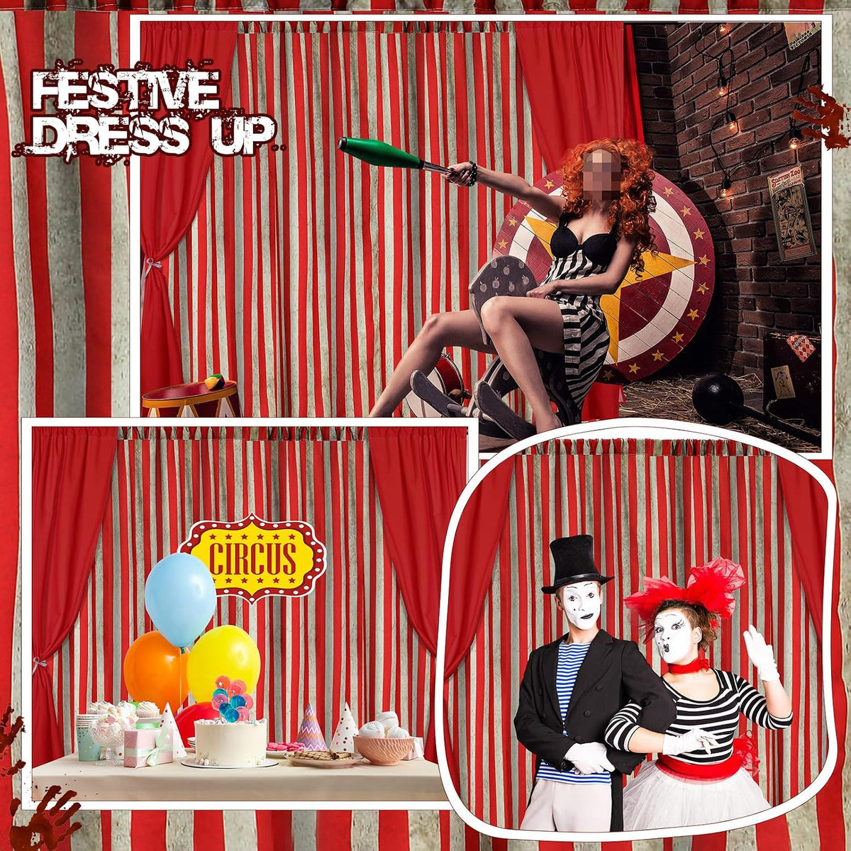 Tingjoo 3 Pcs Carnival Circus Backdrop Decoration, Retro Red,White, Classic