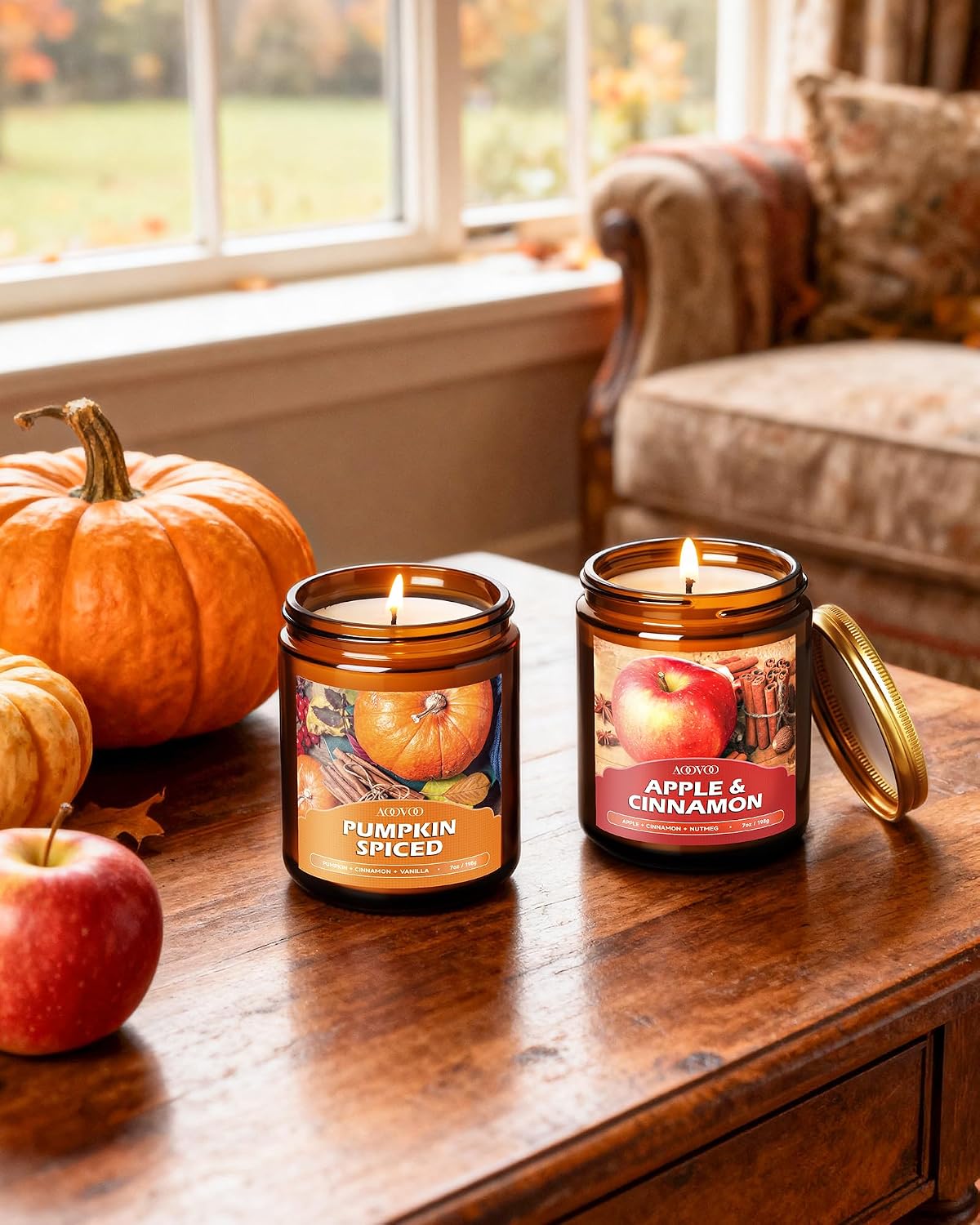 AOOVOO Fall Candles Set - 4 Pack Candles for Home Scented, 28 oz Natural Soy ...