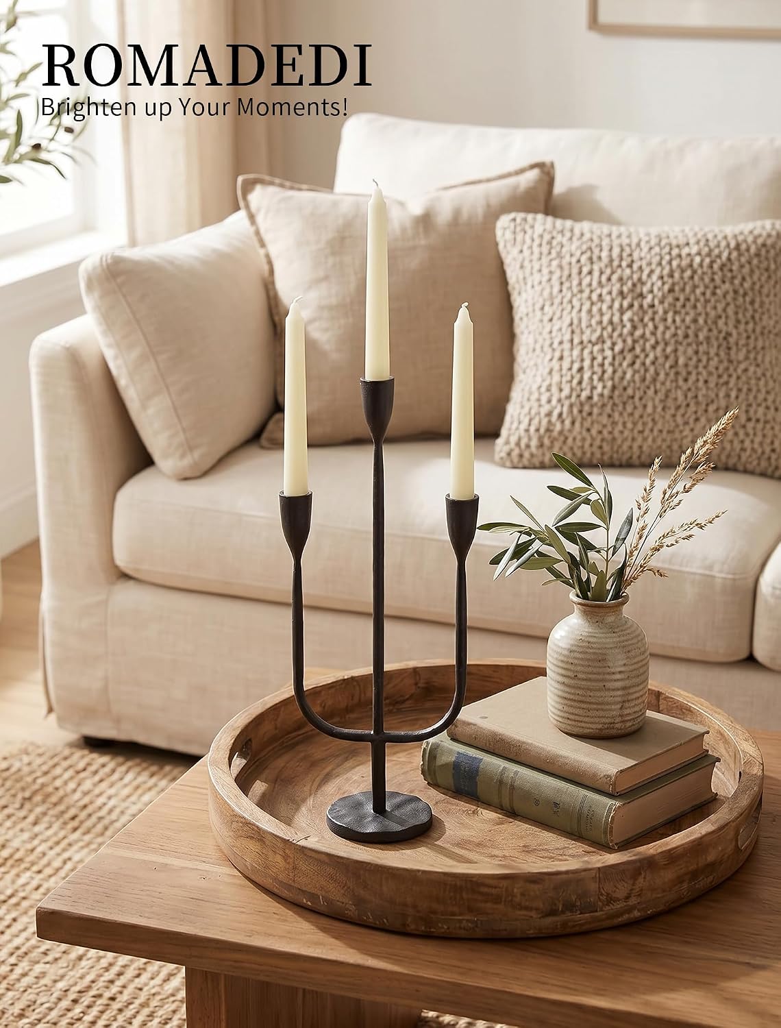 Romadedi Black Candelabra Candle Holder,16.9 in, Cast Iron