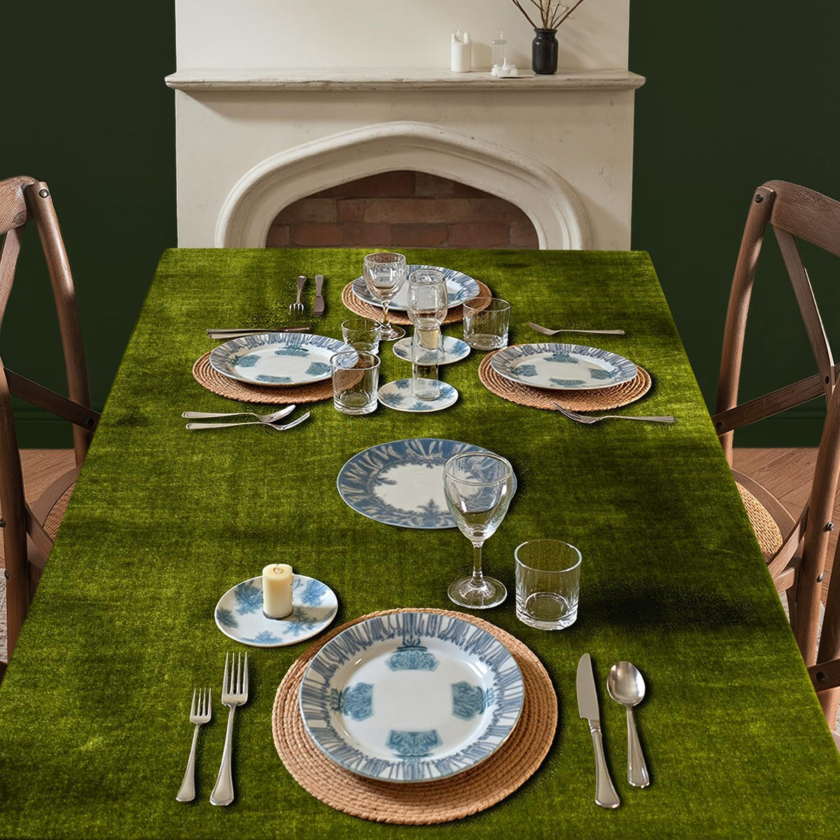 MIULEE Rectangle Velvet Ruffle Tablecloth 60x102 Inch Christmas Olive Green