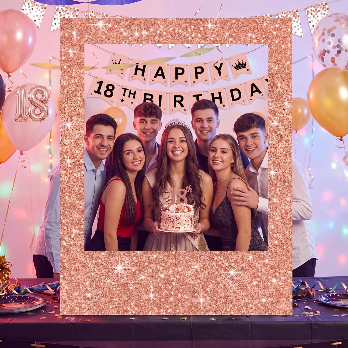 Beeveer 40 x 30 in Large Photo Booth Selfie Frame Props, Rose Gold Vertical
