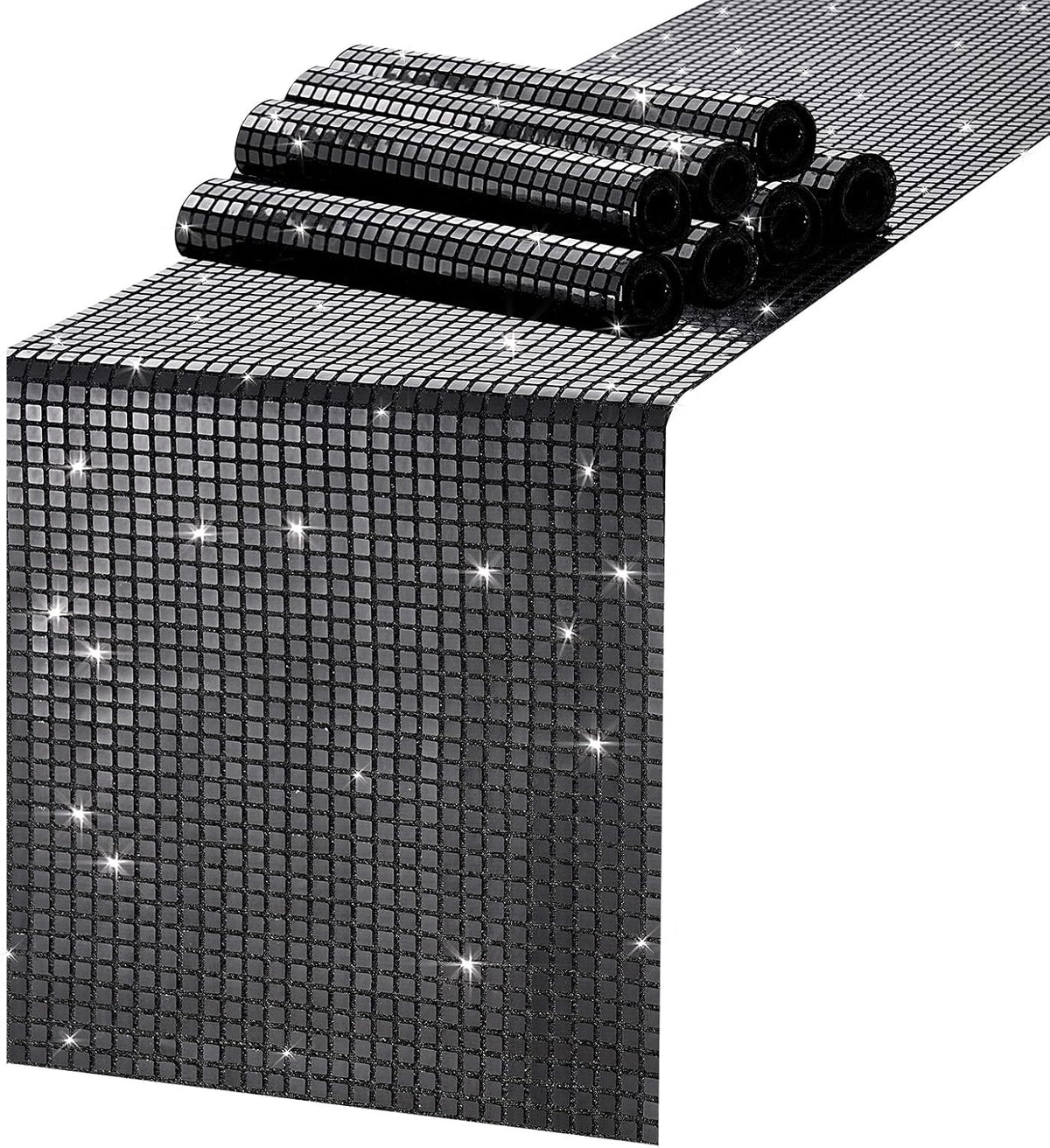 Black Sequin Table Runner 8 Packs 13 x 72 Inch Glitter Mirror Fabric