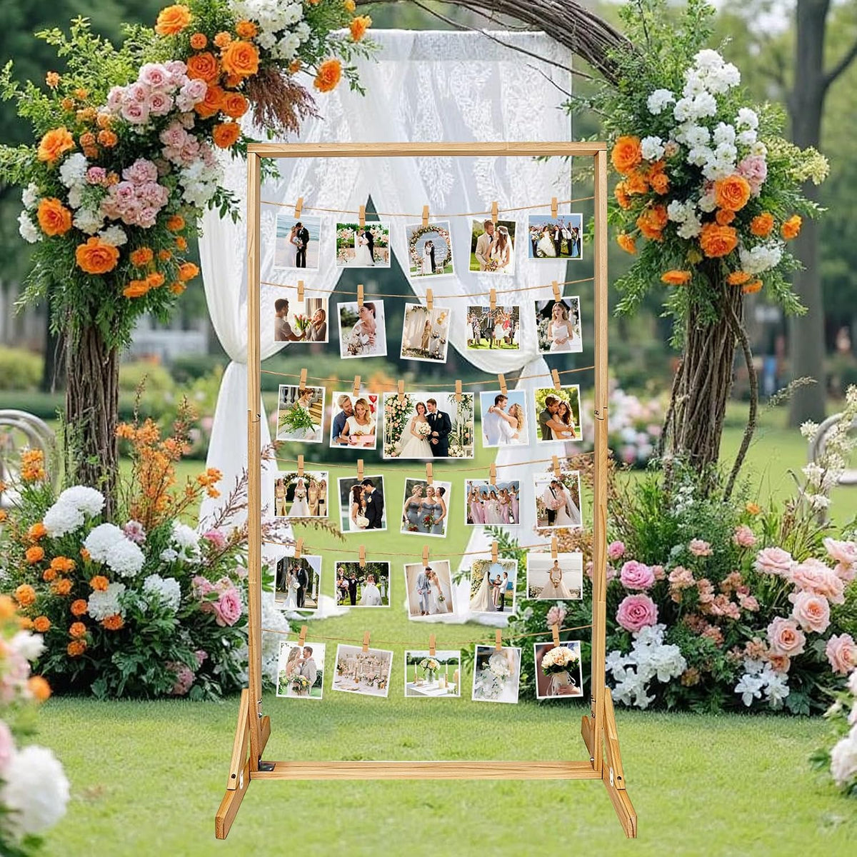47In Wedding Photo Display Frame Board Wood Collage Picture Frame with String...