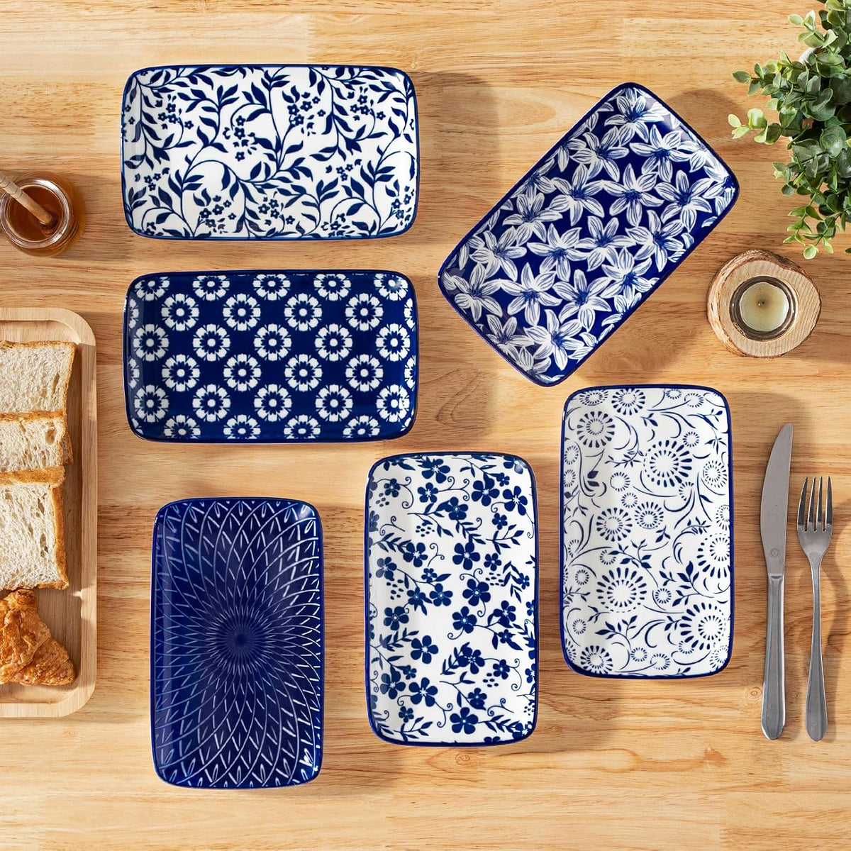 vancasso Selene Rectangular Salad Plates 8.5"x5.1"Inch, Set of 6