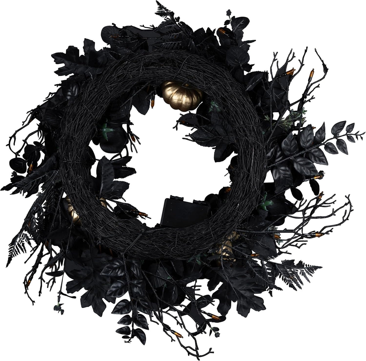 National Tree Company, 24inch Artificial Chic Eek Black and Gold Halloween Wr...