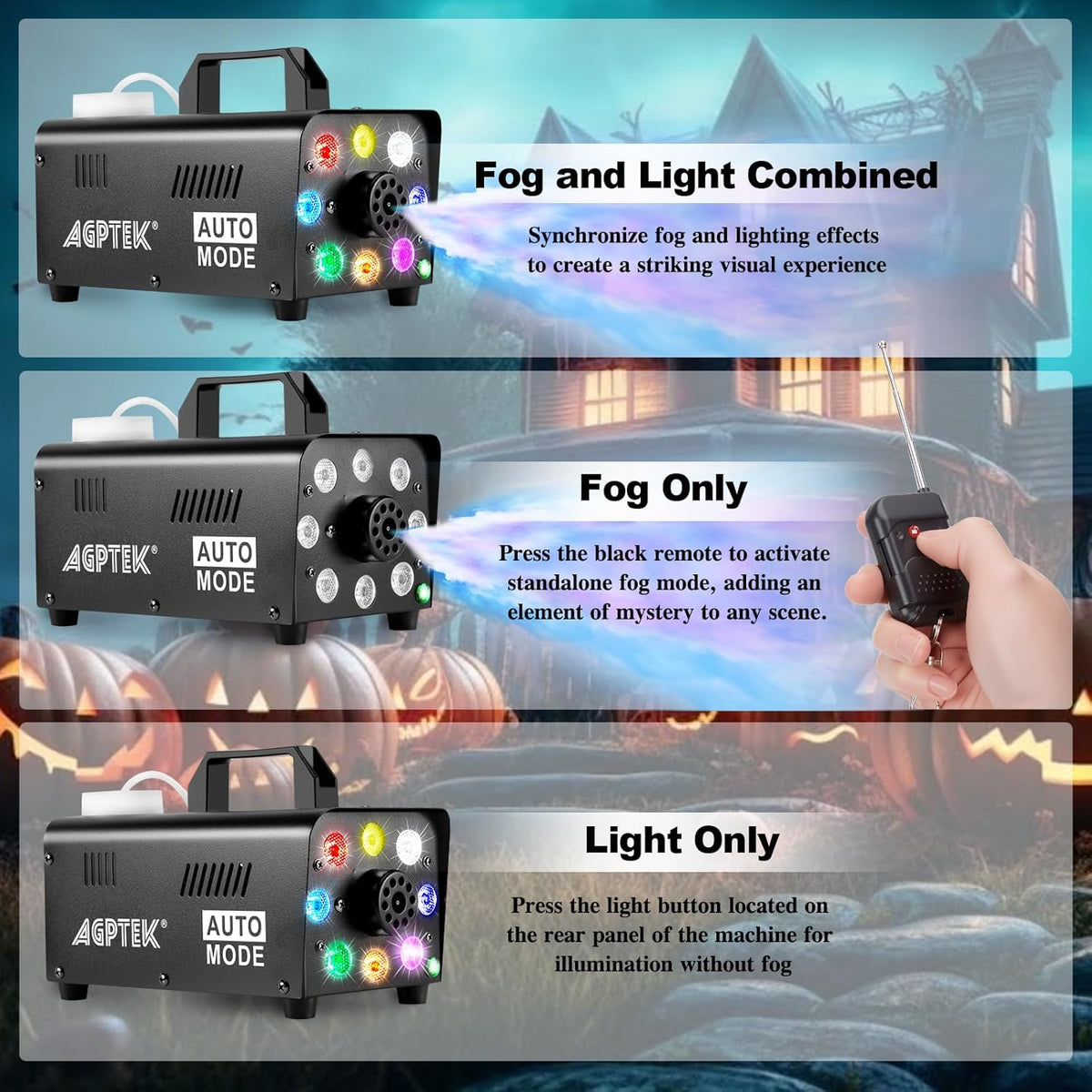 AGPTEK Fog Machine, 500W RGB LED Smoke Machine, Low Fluid Auto Shutoff