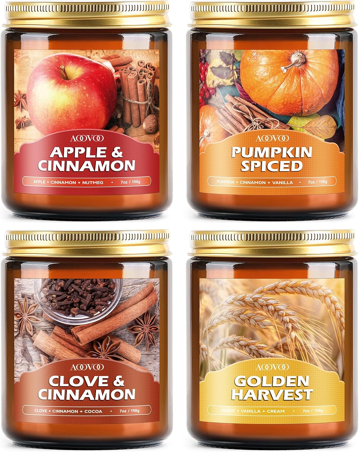 AOOVOO Fall Candles Set - 4 Pack Candles for Home Scented, 28 oz Natural Soy ...