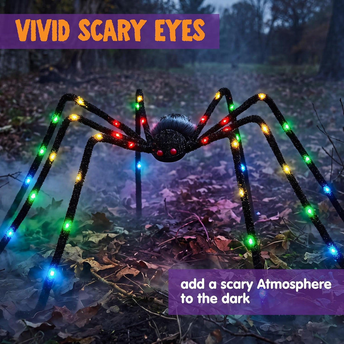 JOYIN Halloween Light Up Large Spider Outdoor Decorations, 5 Ft Giant Spider ...
