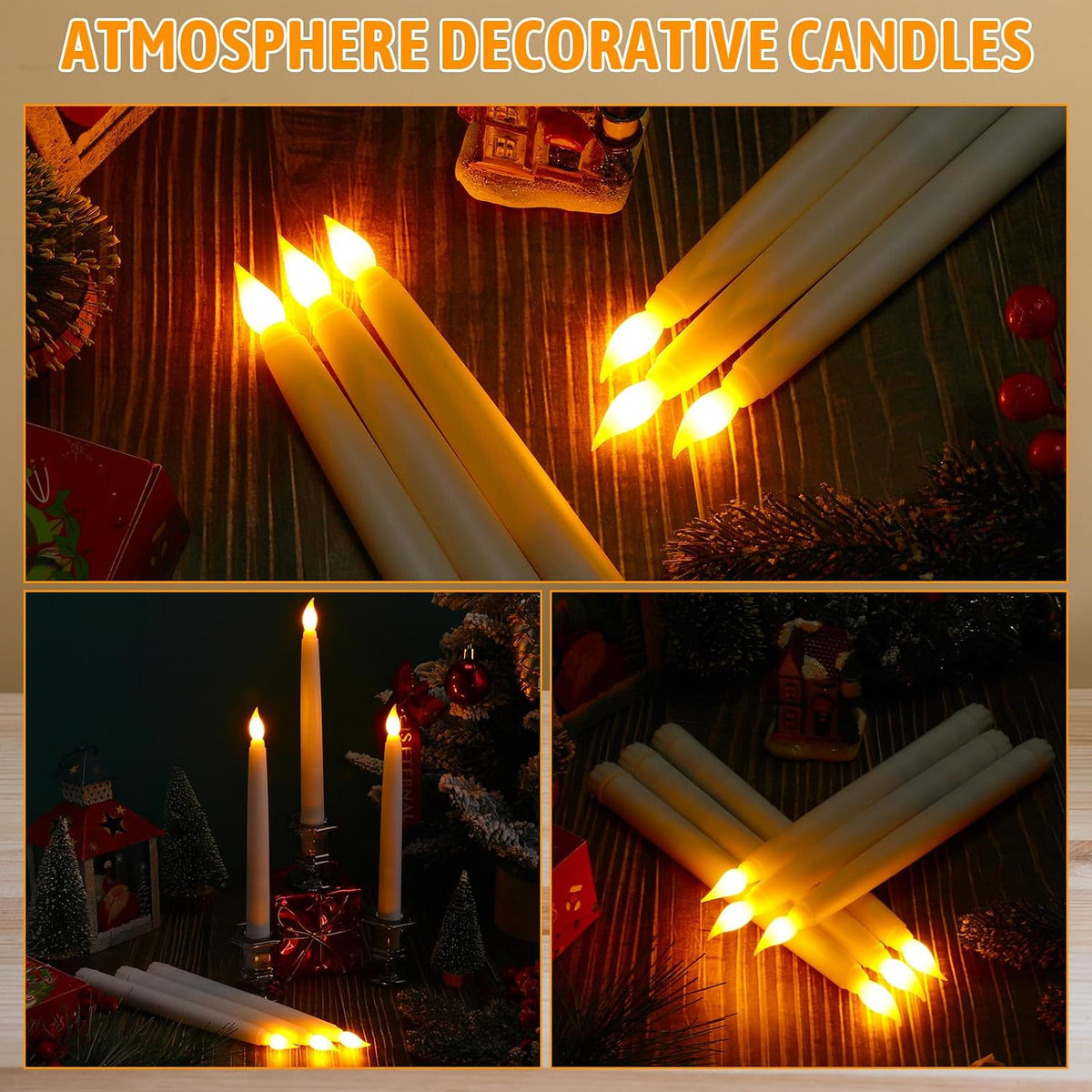 Baquler 50 Pcs 8.5 Inch White LED Flameless Taper Candles Bulk