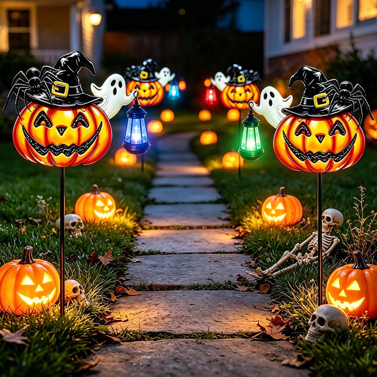 Solar Halloween Pumpkin Outdoor Lights Jack O Halloween Garden Stake Lights