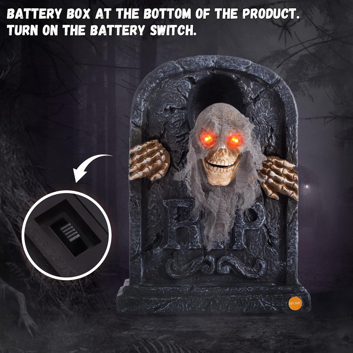 Halloween Animatronic Zombie Tombstone Animated Skeleton Decorations - Sensor...