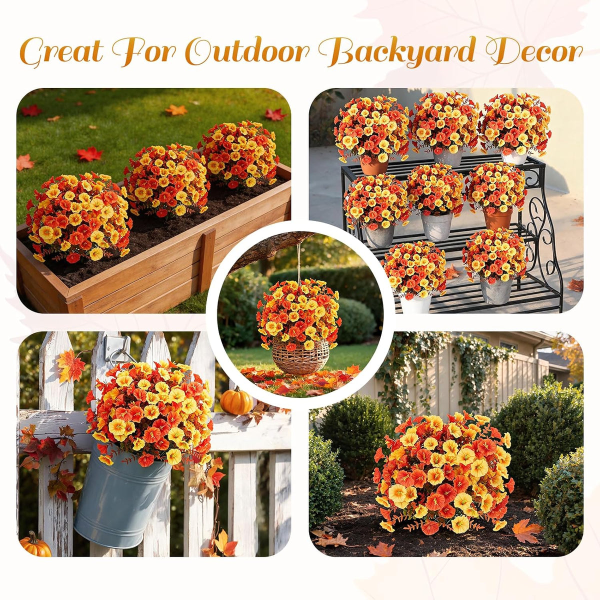 Fall Artificial Flowers for Outdoor, Faux Plants w/Stakes, 2 Packs