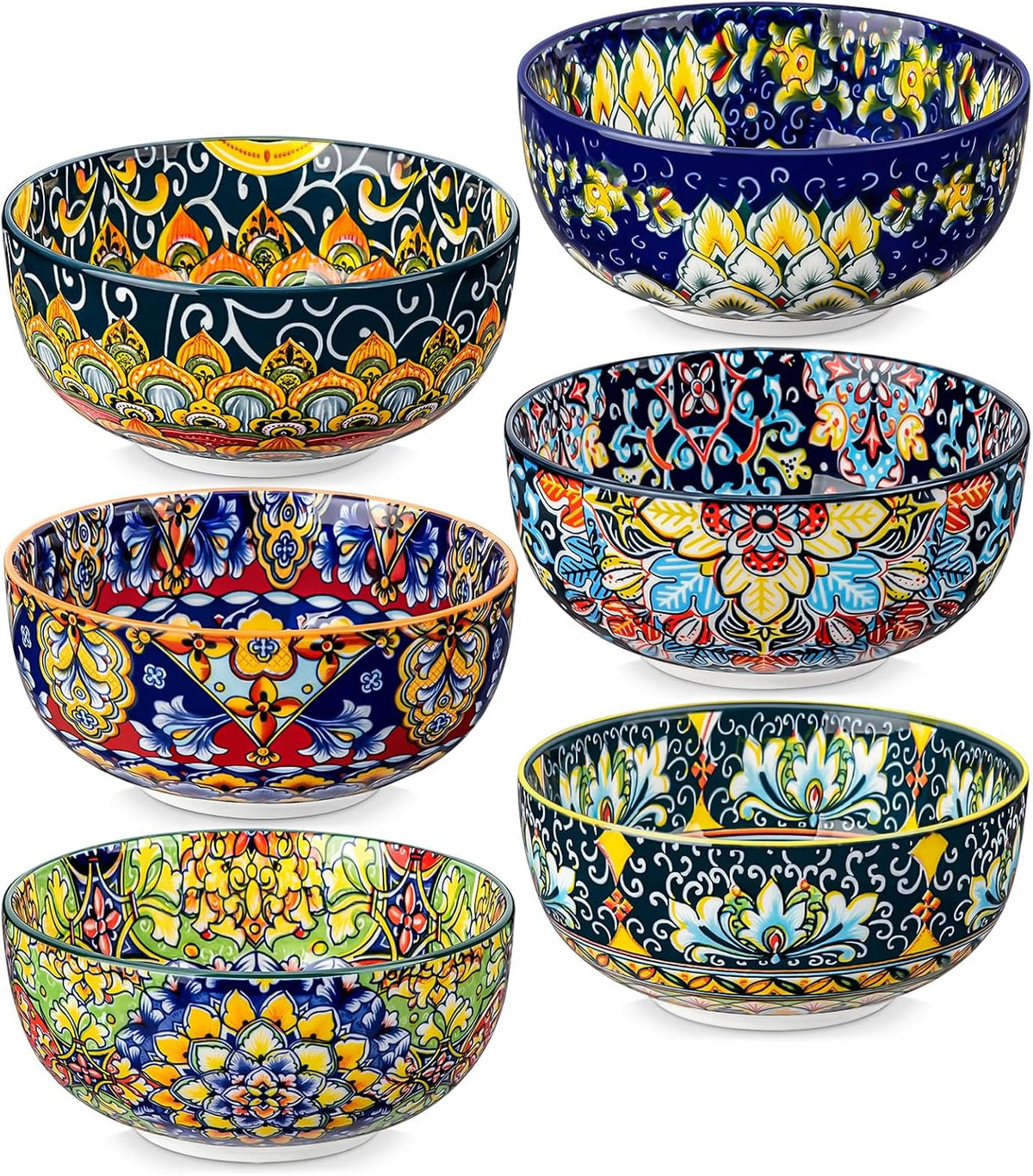 vancasso SIMI 28 oz Cereal Bowls Set of 6, Bohemian Ceramic Soup Bowls