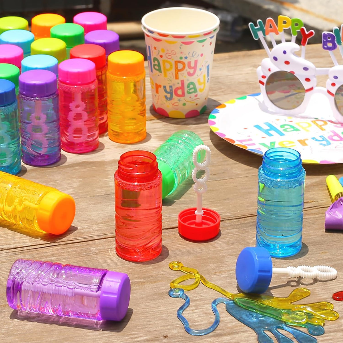 48 Pack Bubble Bottles Bulk, 8 Color, Wand Attached to Cap Party Favors Set