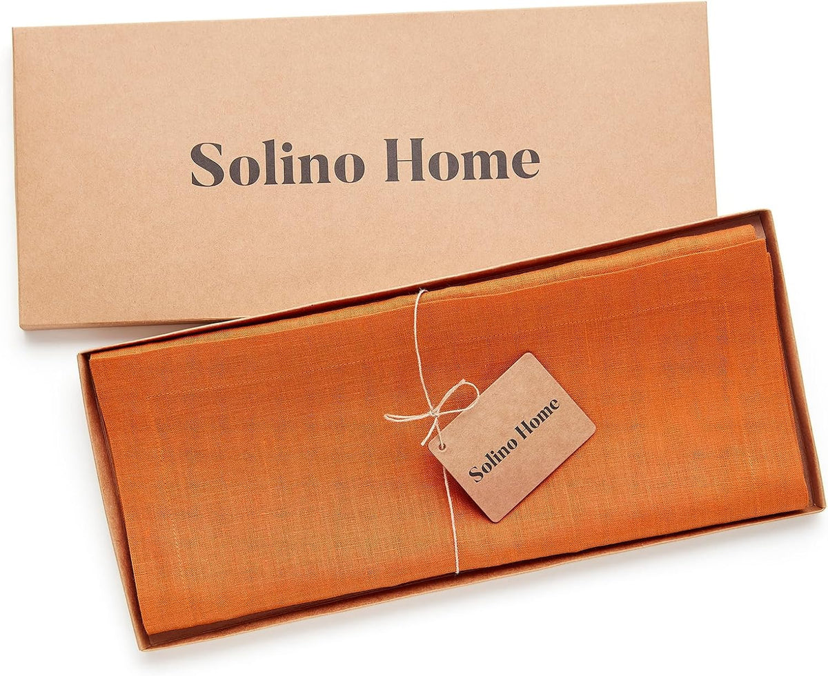 Solino Home 100% Pure Linen Table Runner 90 Inches Long, Orange 14 x 90 in