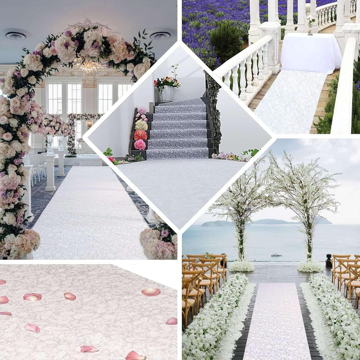 Efavormart 36" x 50ft White Floral Lace Aisle Runner