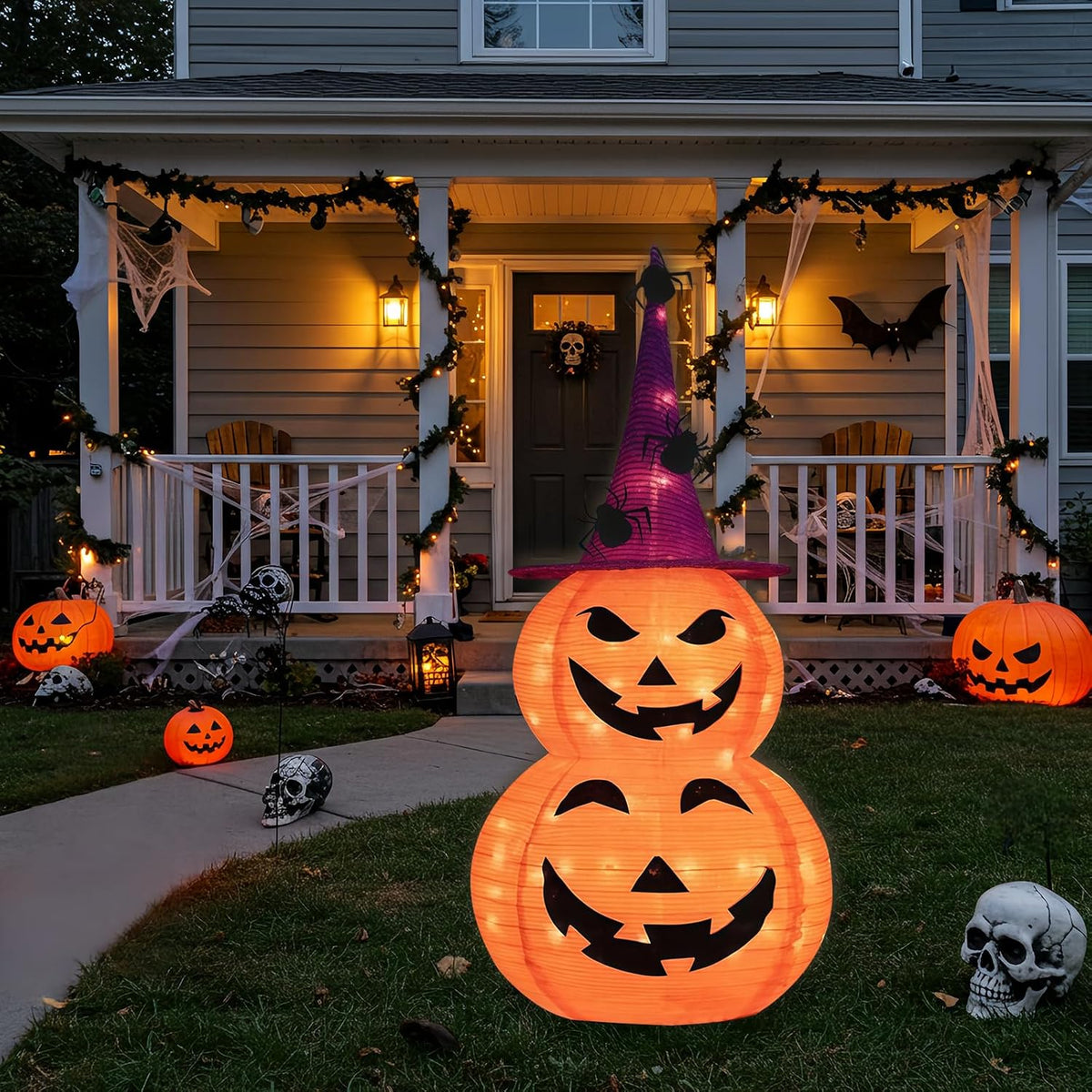 Collapsible Light up Pumpkin Halloween Decorations Outdoor, 3FT Plastic Pre-l...