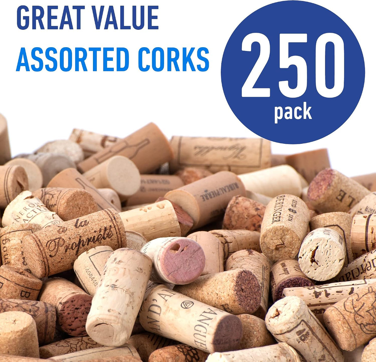 Premium Recycled Corks, Natural Wine Corks From Around the Us - 250 Count
