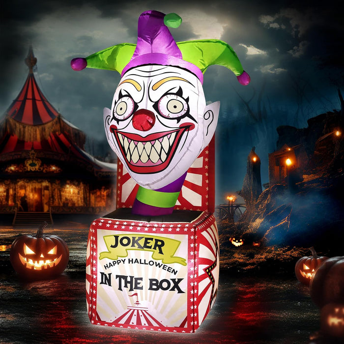 zukakii 4FT Halloween Inflatables Clown Box with Bright LED Lights, Vivid Design Creepy Halloween Decorations Outdoor Spooky Blow Ups Yard Decoration blowups for Indoor Holiday Party Lawn