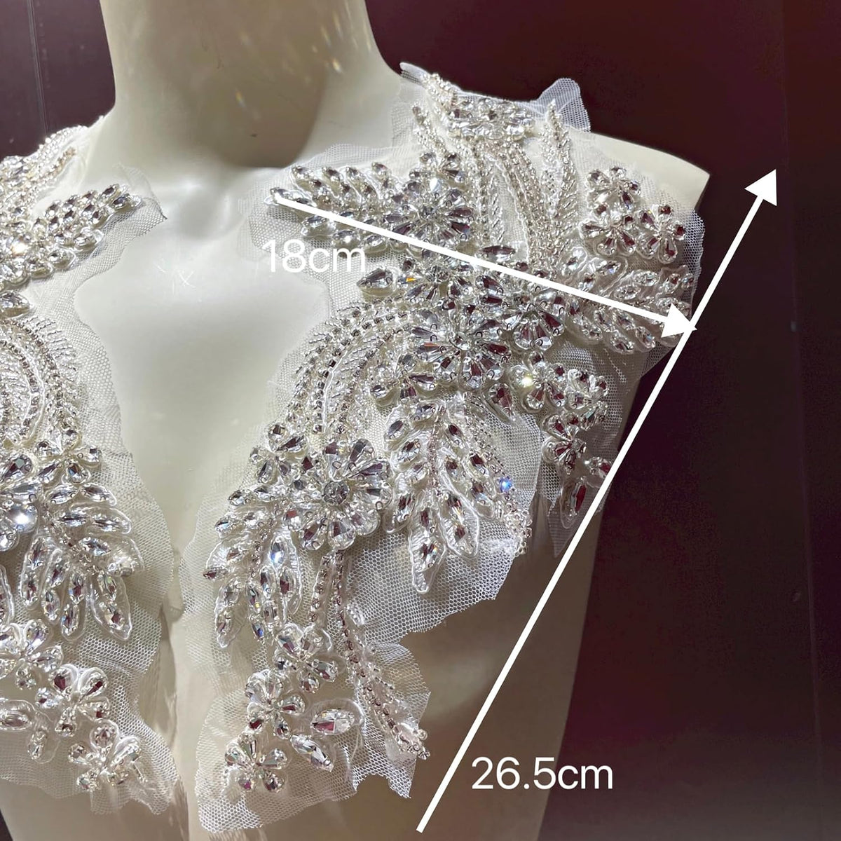 1Pair White Rhinestone Appliques for Dress,Suits,Gown,Clothing(White)