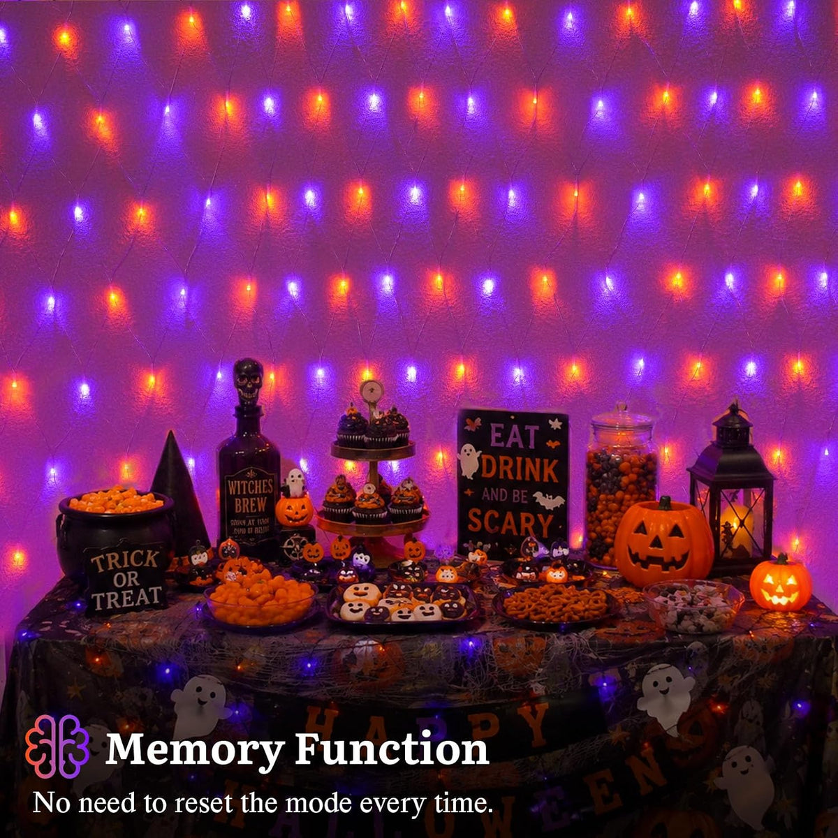 Halloween Net Lights Outdoor Mesh Lights Orange and Purple 12*5ft