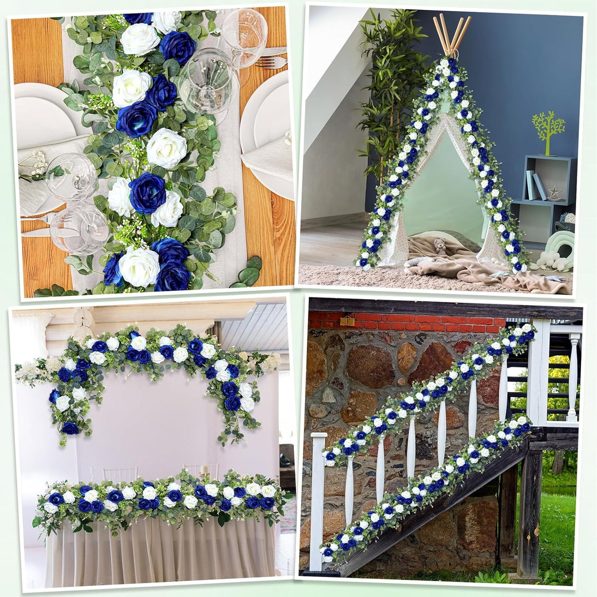 Riceshoot 4 Pcs 26 ft Artificial Eucalyptus Vines Garland with Flowers Faux F...