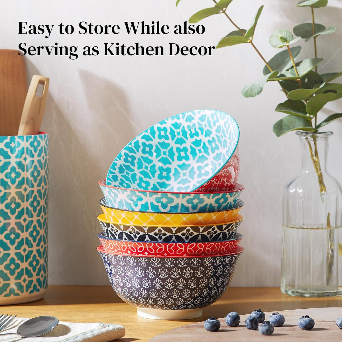 DOWAN Soup Bowls Set of 6, Cereal Bowls for Kitchen, 23 OZ Large Ceramic Bowl...