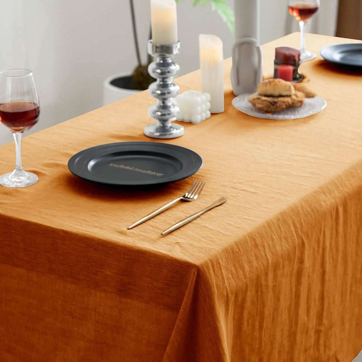 EVERLY 100% Pure Linen Rectangle Tablecloths 60x84Inches for Dining,Buffet Pa...