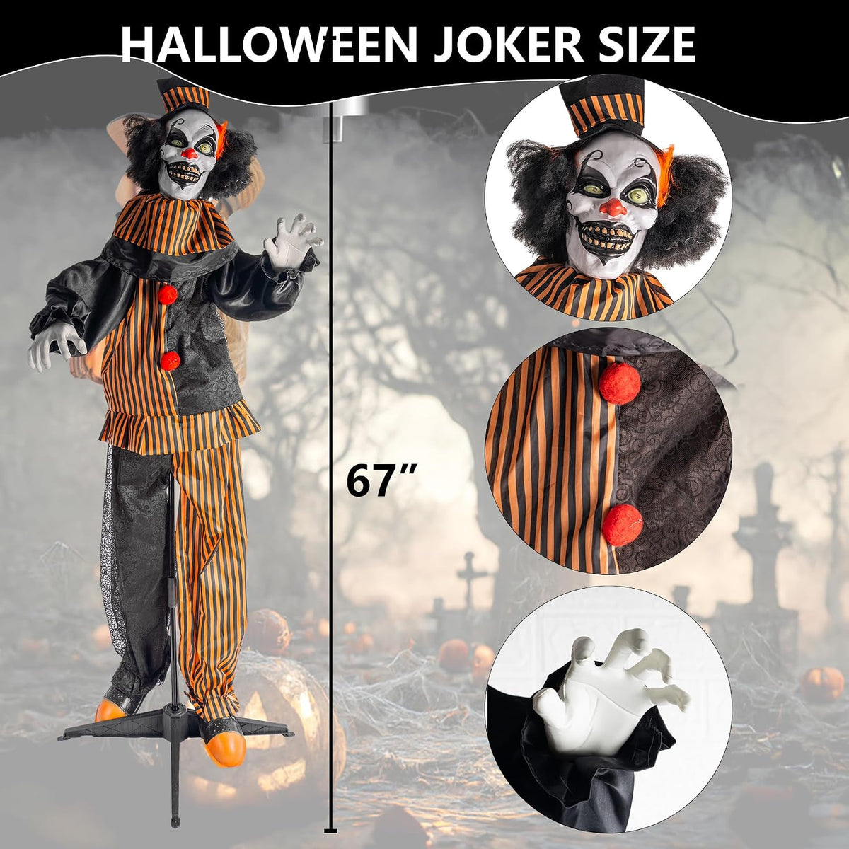 Hourleey Halloween Outdoor Standing Clown Decorations, Life Size Animatronic ...