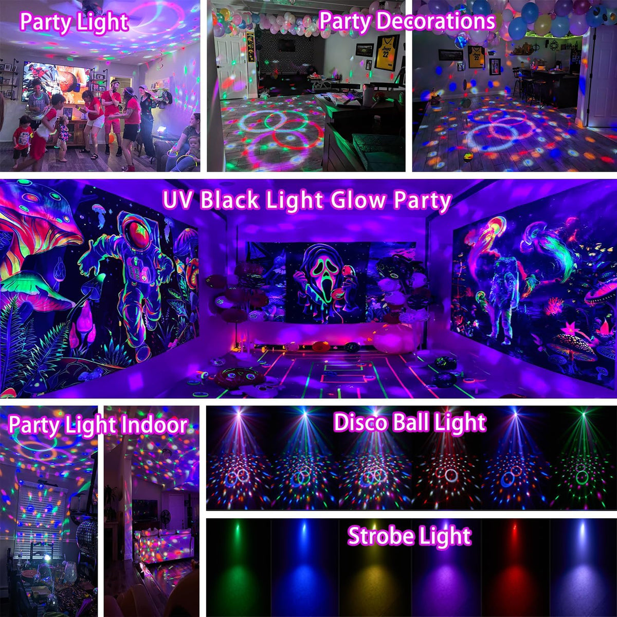 YINPKTEO Party Lights Disco Ball Light,Dj Disco Light Sound Activated LED Lig...