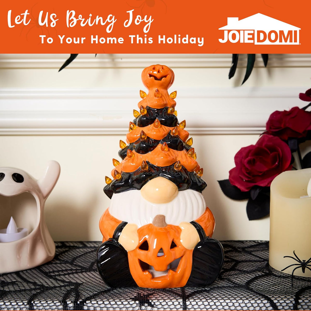 Joiedomi 8.5 inch Tall Halloween Decoration Pumpkin Gnome Ceramic Tree with B...