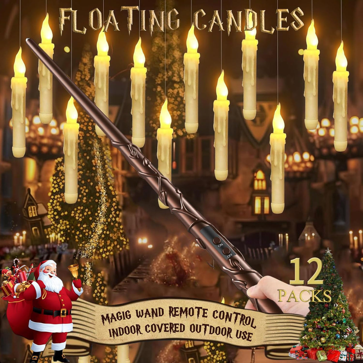 Harry Floating Battery Operated Flameless Hanging Candle Lights with Potter M...