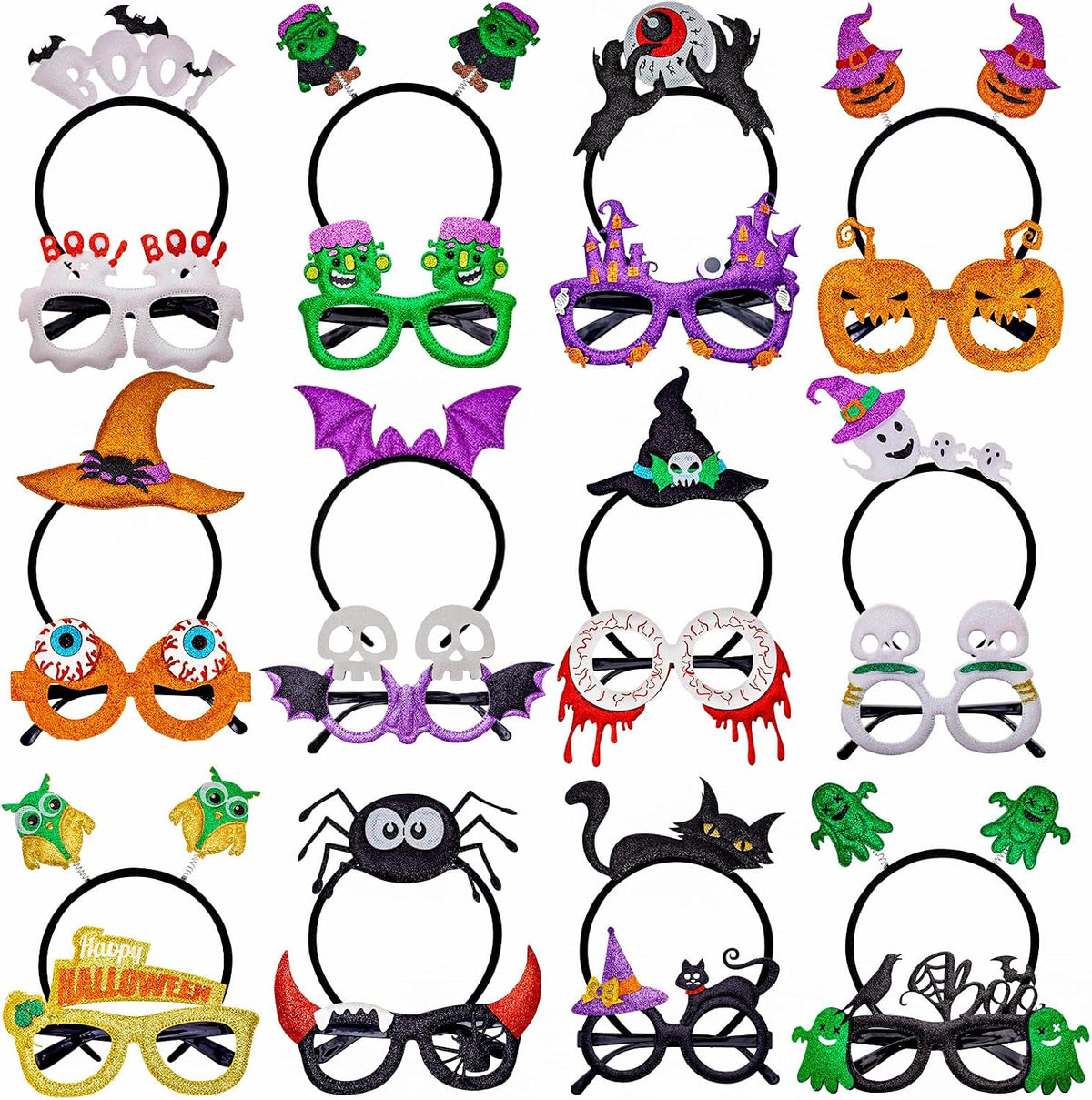MGparty 24PCS Halloween Headbands and Glasses Frame Set Party Favor