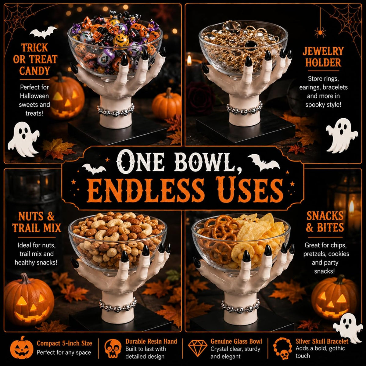 Halloween Witch Hand Candy Bowl Stand Resin Solid Snack Dish Trick Or Treat