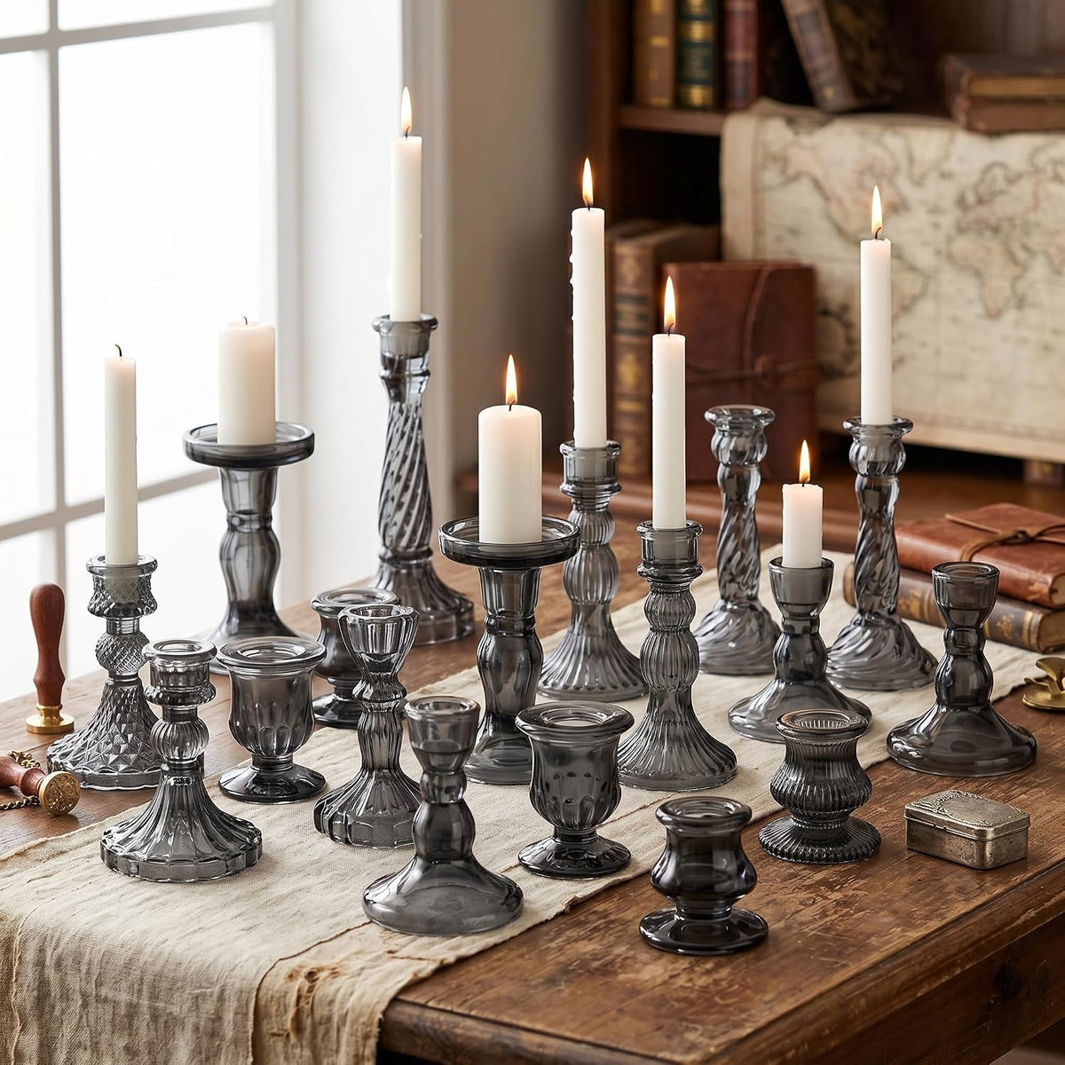 Mumufy 20 Pcs Glass Taper Candle Holders Assorted, Black