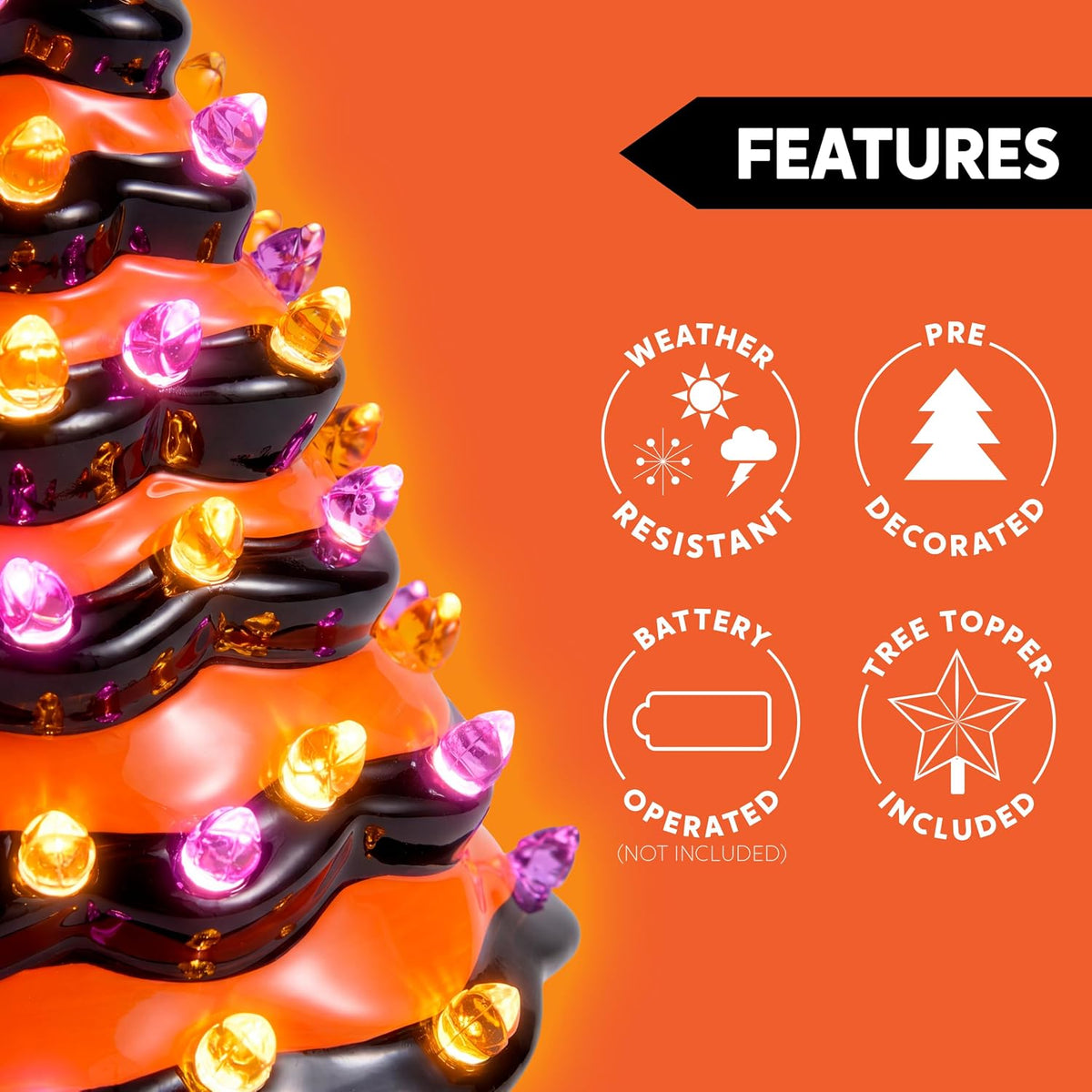 JOYIN 8.5 Inch Halloween Orange Pumpkin Ceramic Tree with Multicolor Bulbs, L...