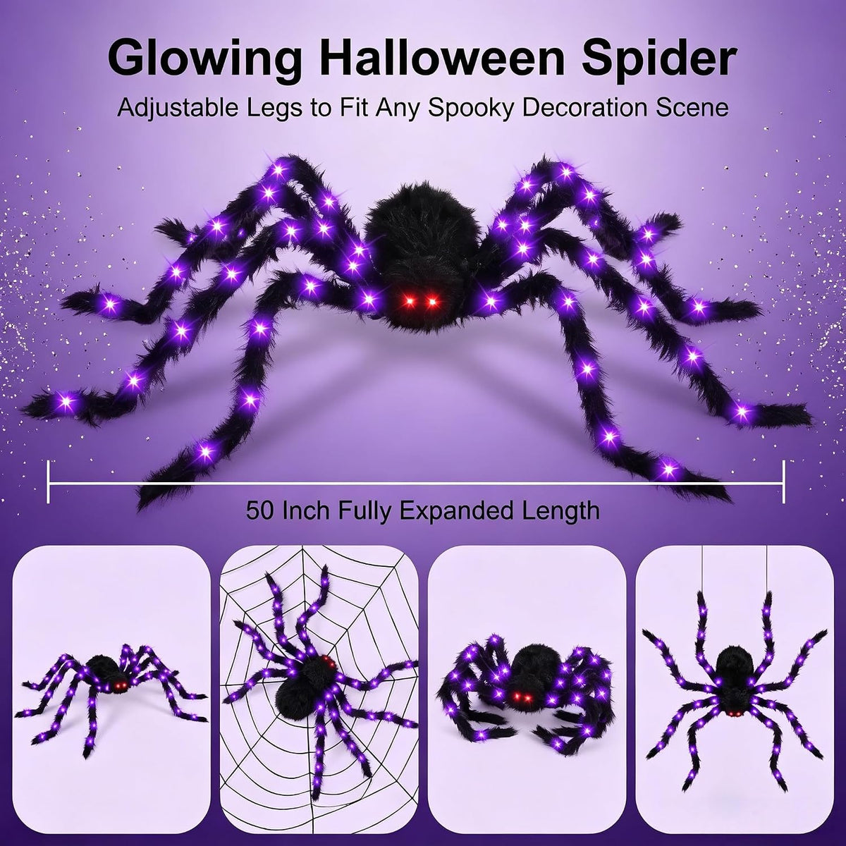 2 Pack 50 Inch Giant Light Up Halloween Spider Decoration Outdoor Indoor,Glow...