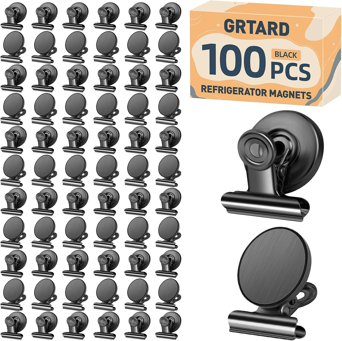 Grtard 100pack Magnetic Clips Heavy Duty, Black Magnet Clips for Fridge