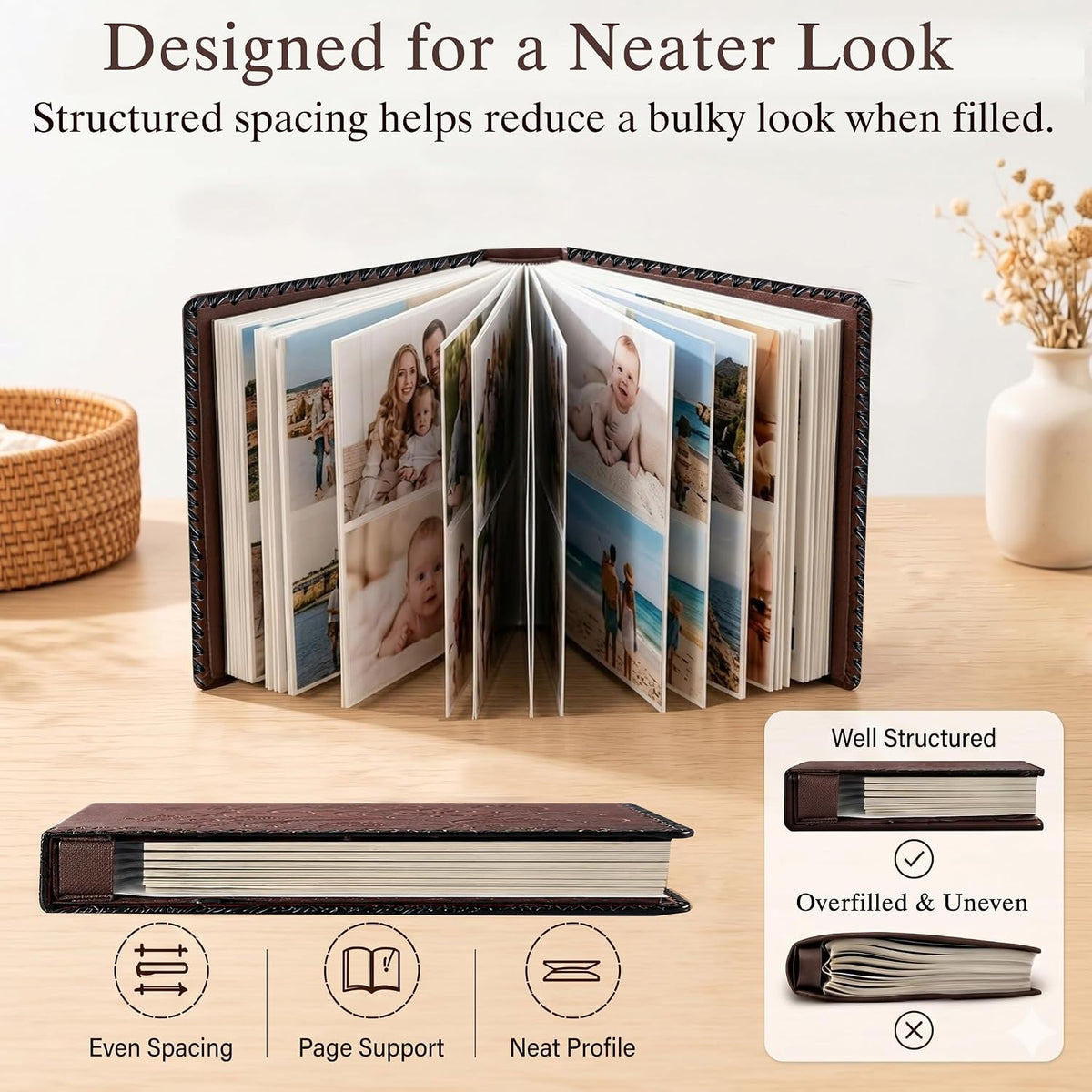 Wine Red Large Self-Adhesive Photo Album, PU Leather Cover