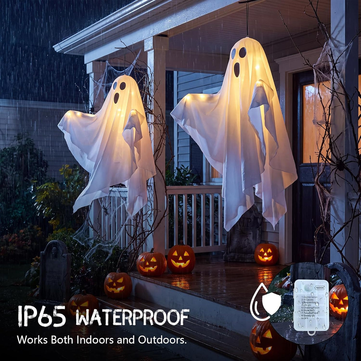 Halloween Hanging Ghost Decor Lights, Timer 8 Dynamic Lighting Modes Waterpro...
