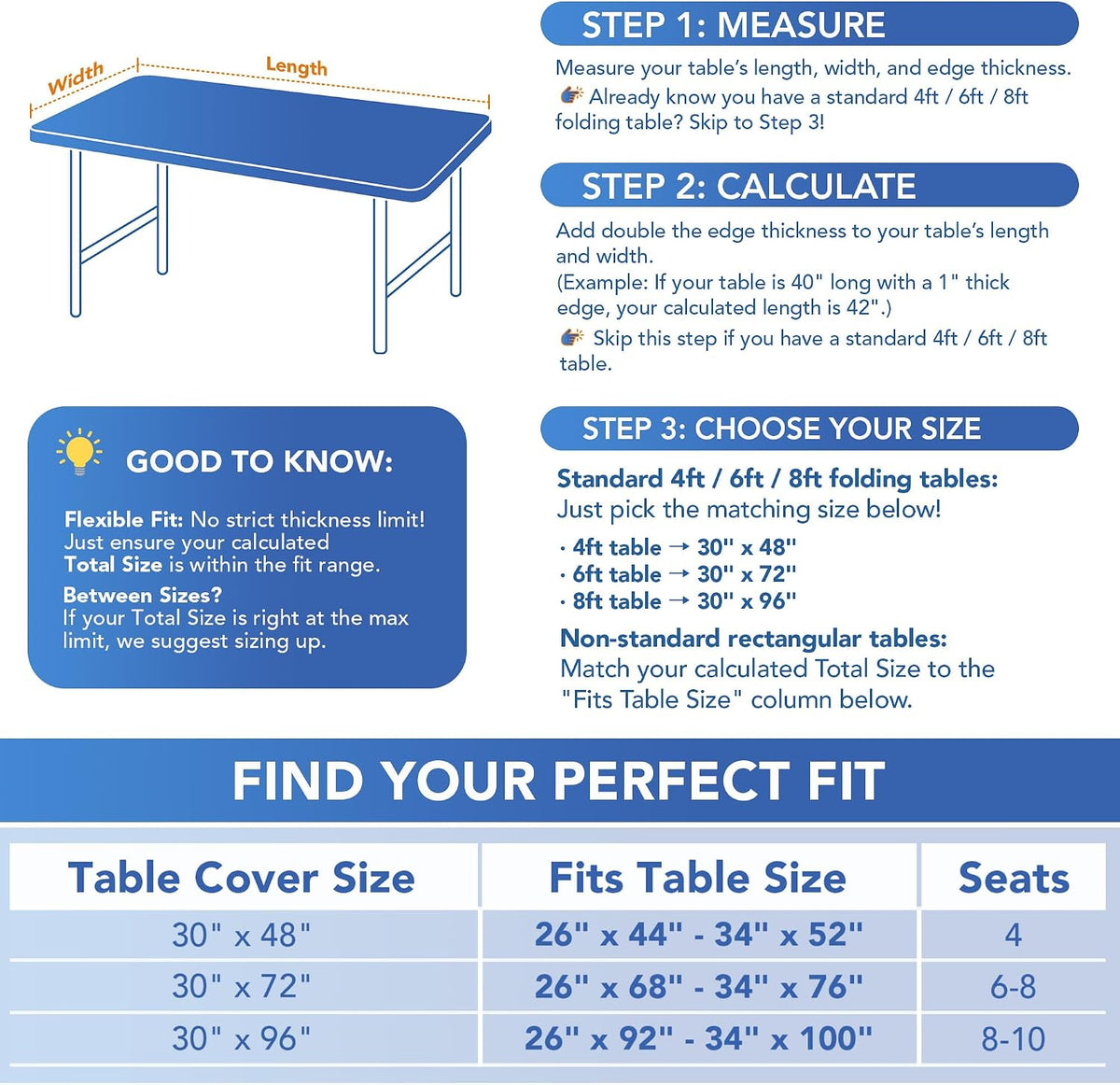 Fitted Tablecloth for 6 Foot Rectangle Tables-Black Picnic Table Covers