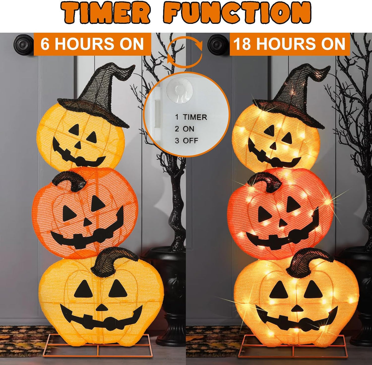 Halloween Lighted Stacked Pumpkins Decoration, Pre-Lit with 50 Warm White Lig...